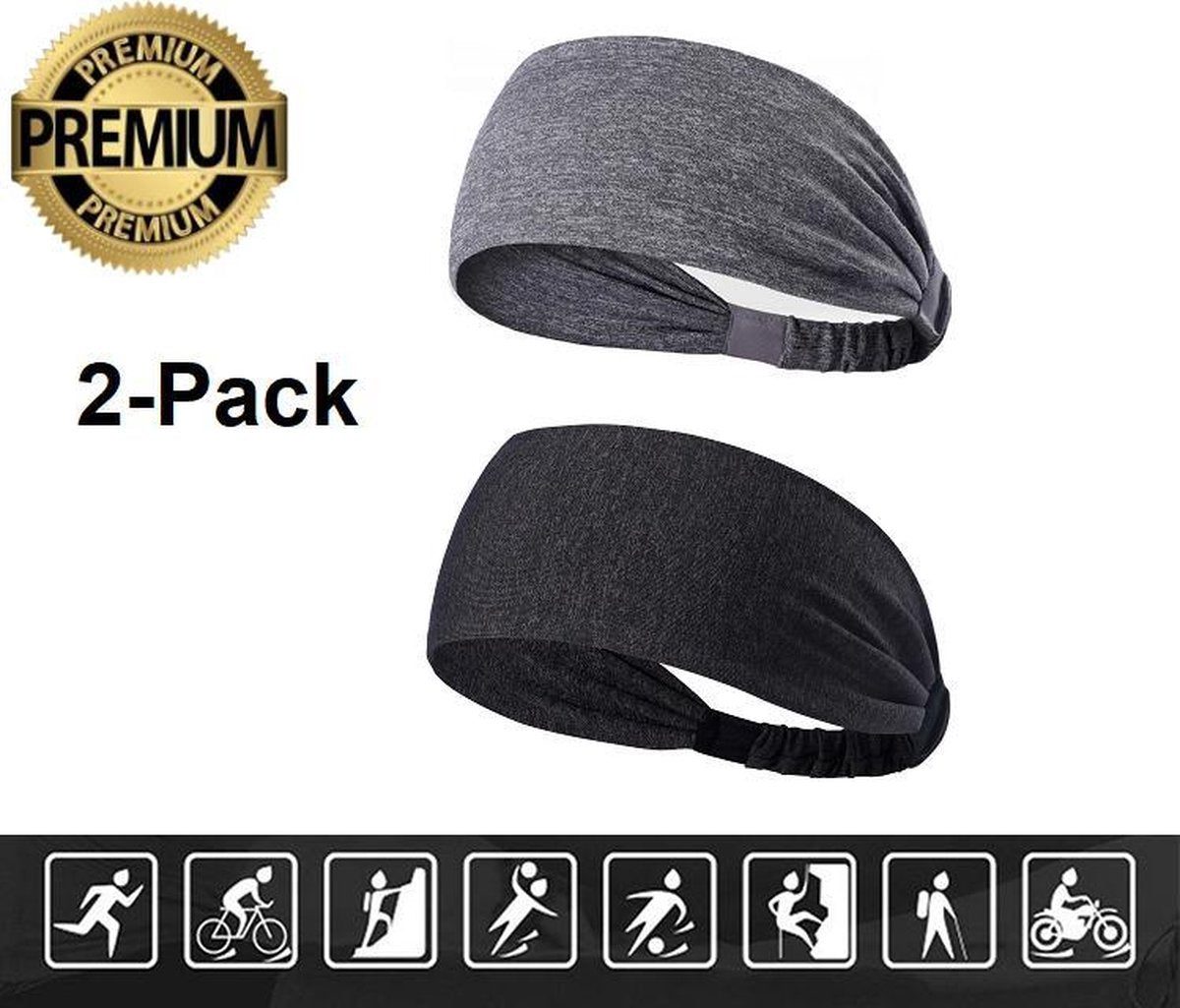 Haarband – Sporthaarband – Fitness - Yoga Haarband – Zweetband – Hoofdband – Dames Haarband – Heren Haarband - Bandana - Zwart - Licht Grijs