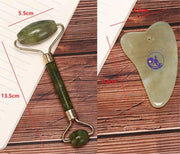 Set gezichtsmassage - Jade roller + Gua Sha Schraper - Groen