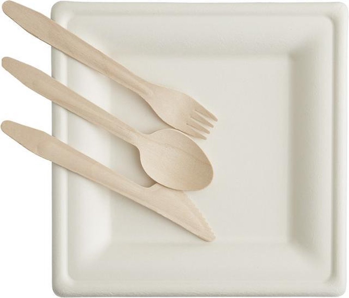 Suikerriet borden & houtenbestek Voordeelset Middel (3 x 200 bestek/200 borden)