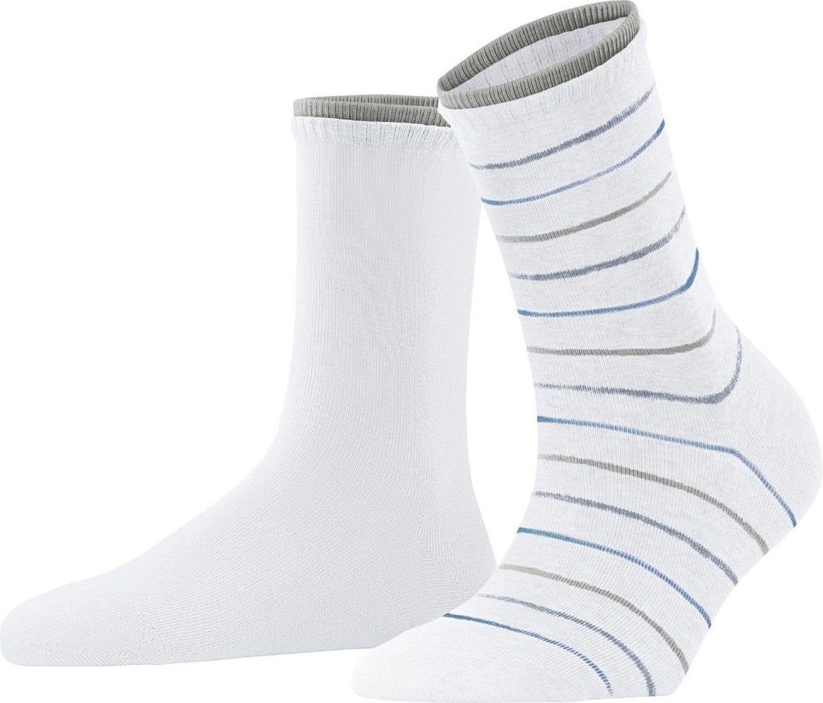 Esprit Easy Stripe 2-PACK Sokken Dames 17523 - Wit 2000 white Dames - 39-42