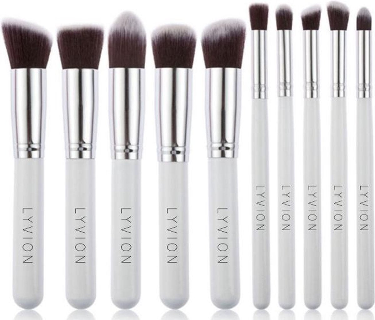 Make-up kwasten Geschenkset 10-delig Synthetisch haar - Wit en Zilver