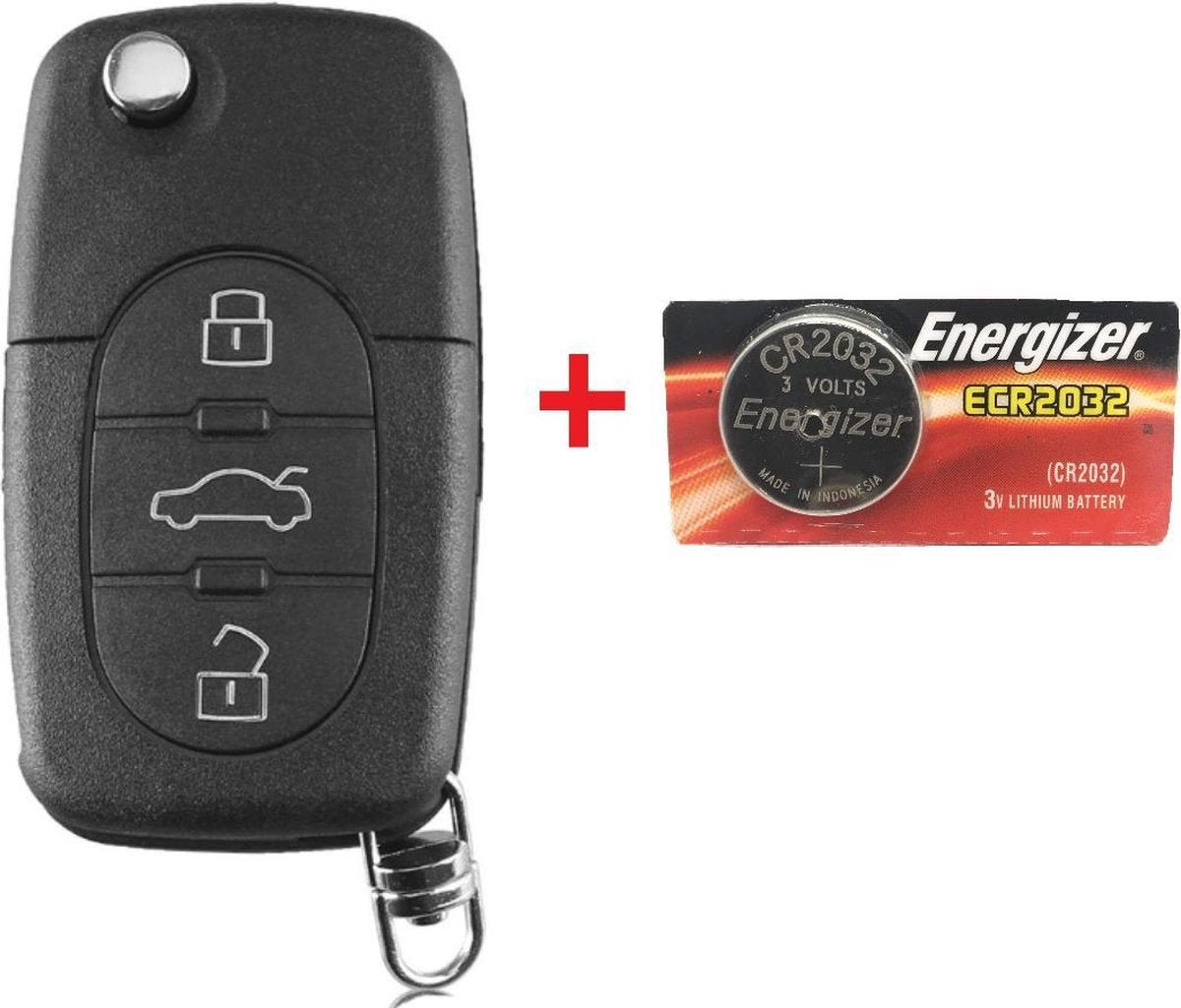 Autosleutel 3 knoppen klapsleutel HURSB8 + Batterij Energizer CR2032 geschikt voor Audi sleutel / Audi A2 / A3 / A4 / A6 / A8 / Audi TT / Quattro / sleutelbehuizing.