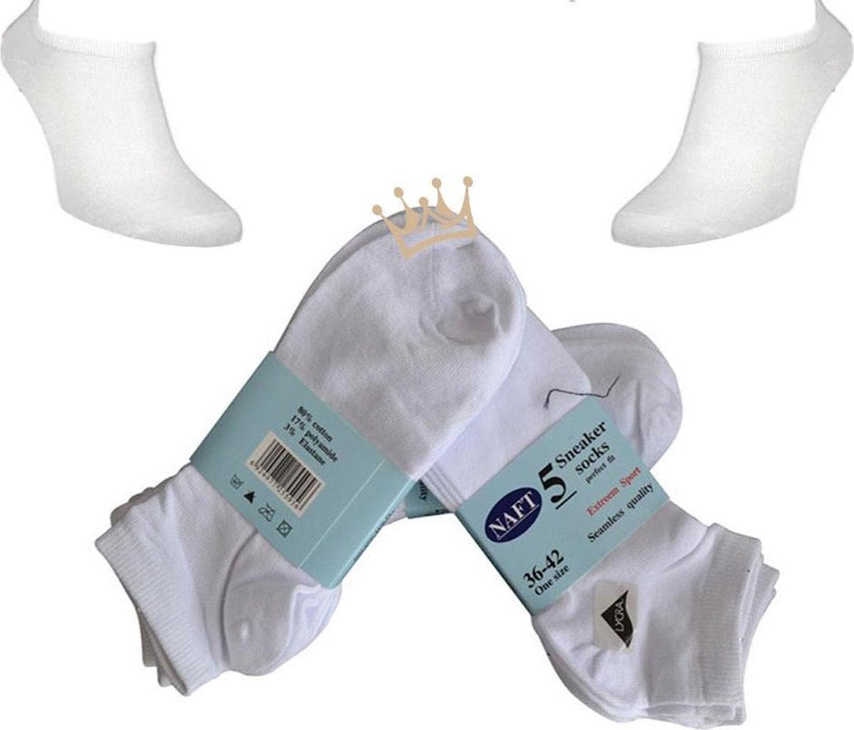Naft Sneaker Socks - Enkel Sokken - Heren sneaker sokken - Dames sneaker sokken - Dames / heren enkel sokken - 5 paar - Wit - Maat 36-42