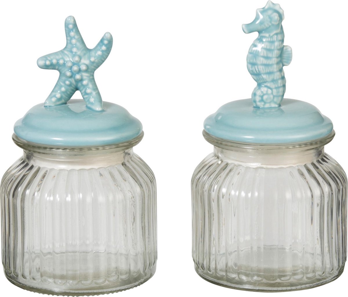 J-Line Pot Met Deksel Zee Glas/Porselein Groen Assortiment Van 2