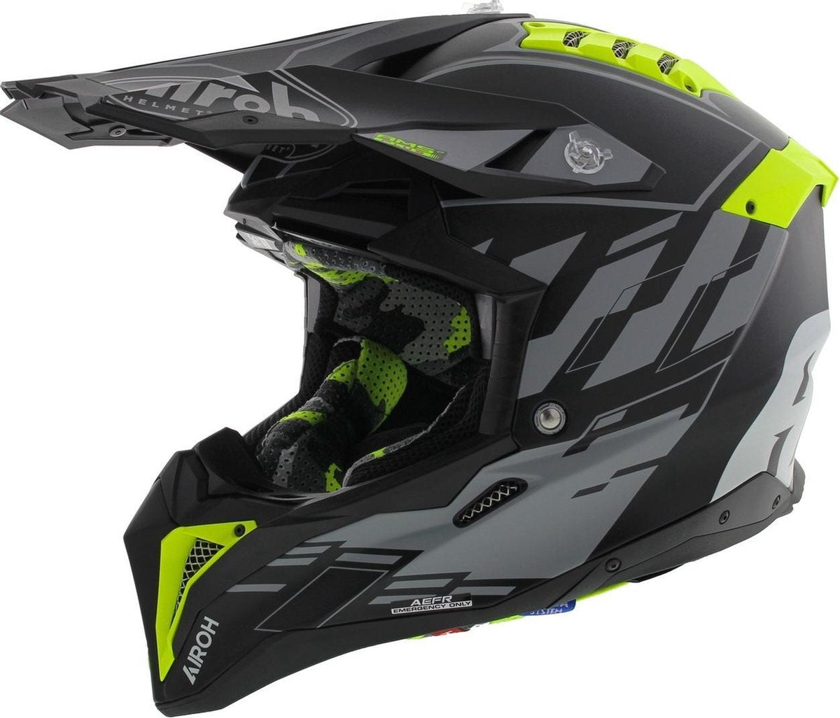 Airoh Aviator 3 AMS² Rampage crosshelm mat zwart grijs fluo geel S