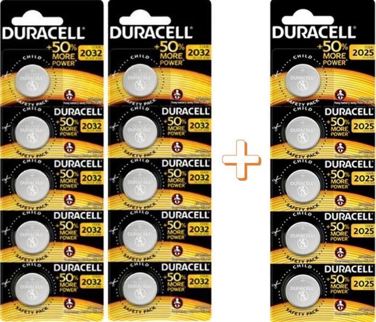 Knoopcellen Duracell CR2032 (10 stuks) en CR2025 (5 stuks)