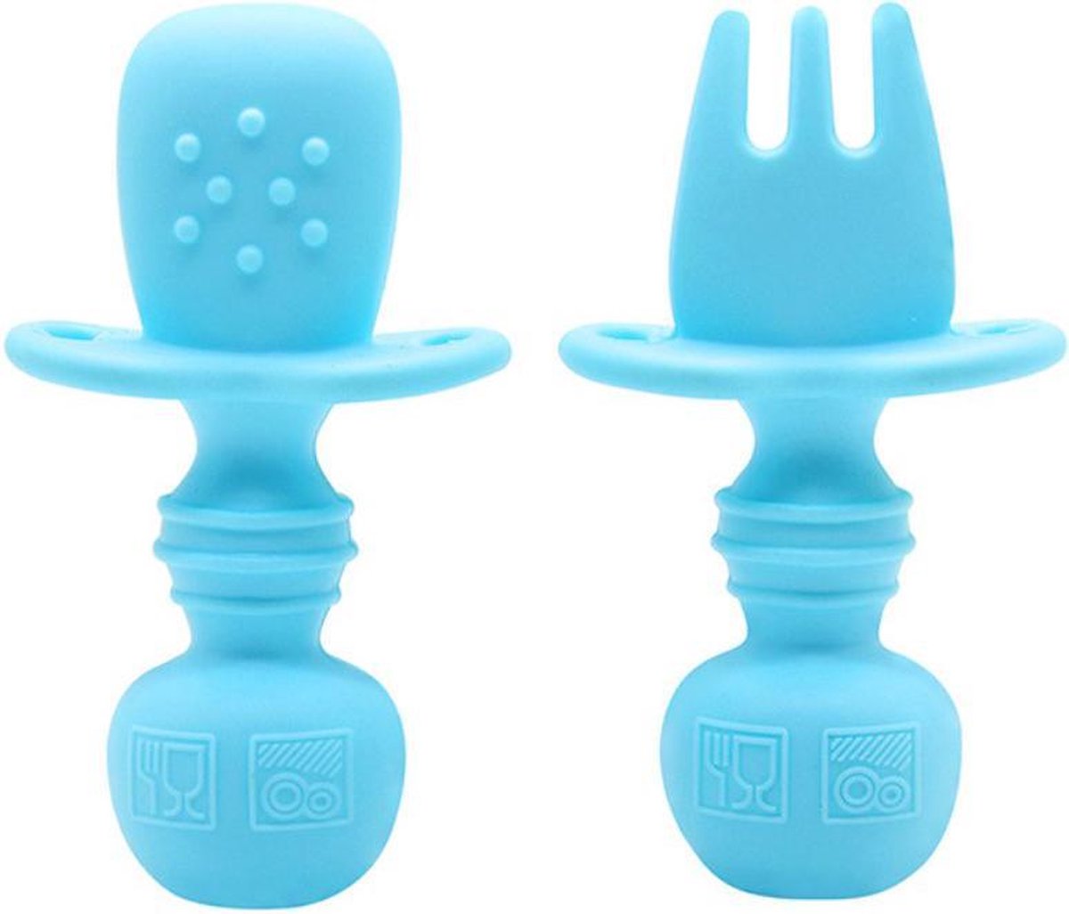 Zacht Bestek voor Baby's en Peuters - Lepel en Vork voor Baby / Peuter - Silicone - Makkelijk Vastpakken - Blauw