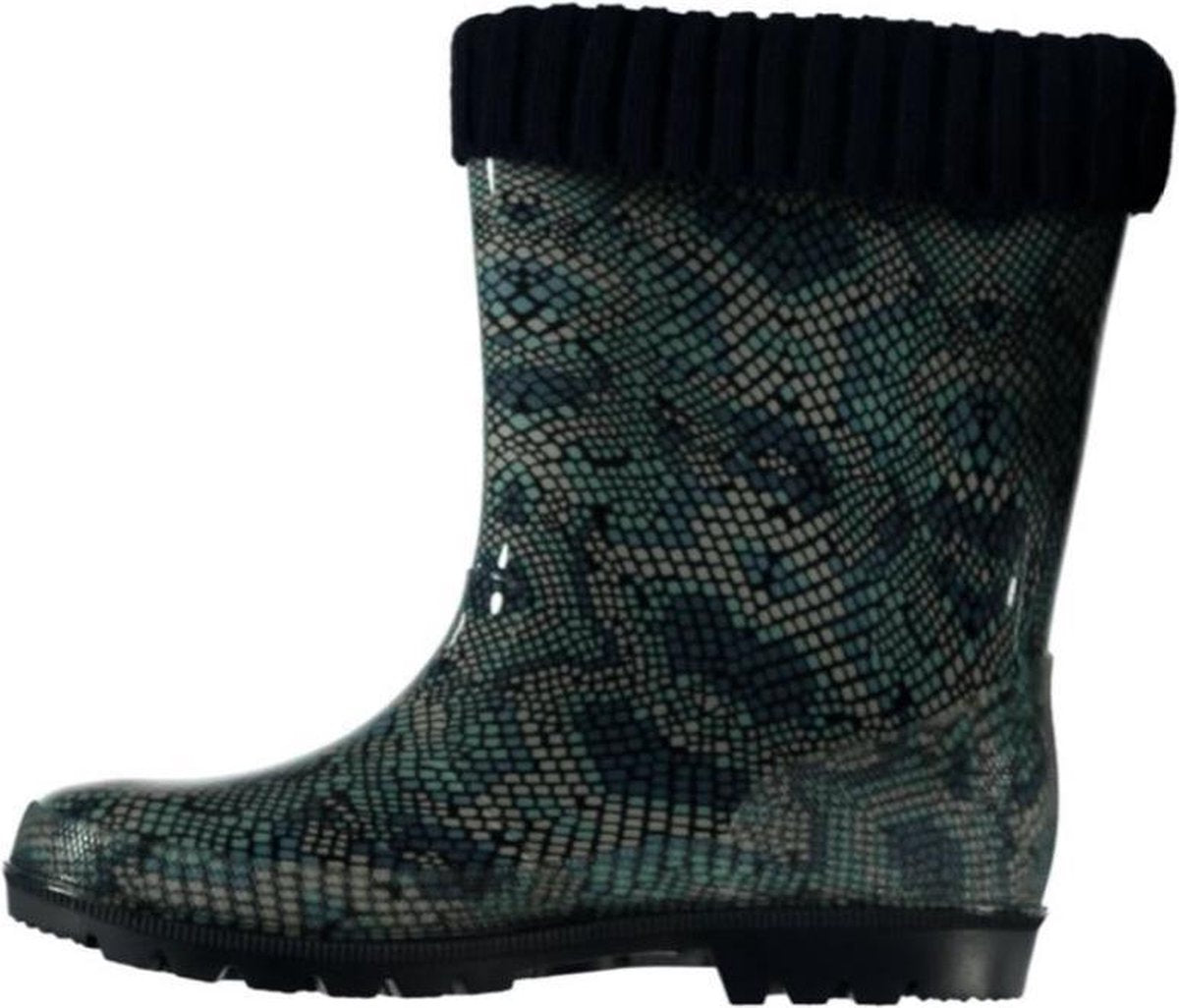 Xq Footwear Regenlaarzen Dames Rubber/textiel Zwart/blauw Mt 40
