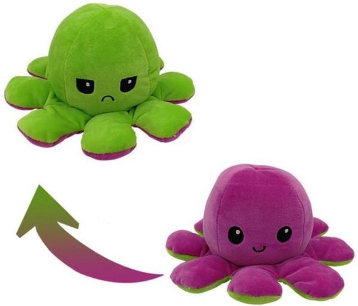 Hoogwaardige Octopus Knuffel / Emotie Knuffel / Mood Knuffel | Reversible / Omkeerbare Octopus | Bekend van TikTok | Groen-Paars