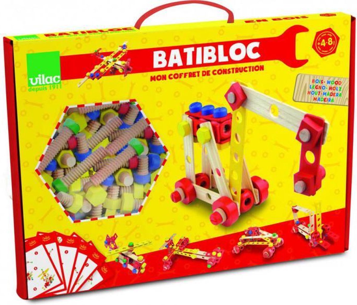VILAC houten bouw- en constructiespeelgoed - 106-delige set