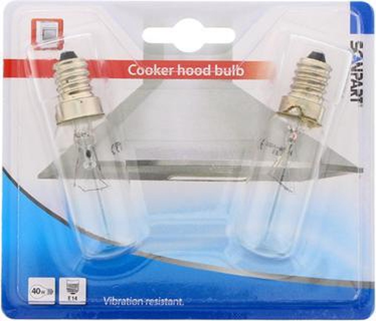 afzuigkaplamp E14 40W 410Lm buis 2-pack