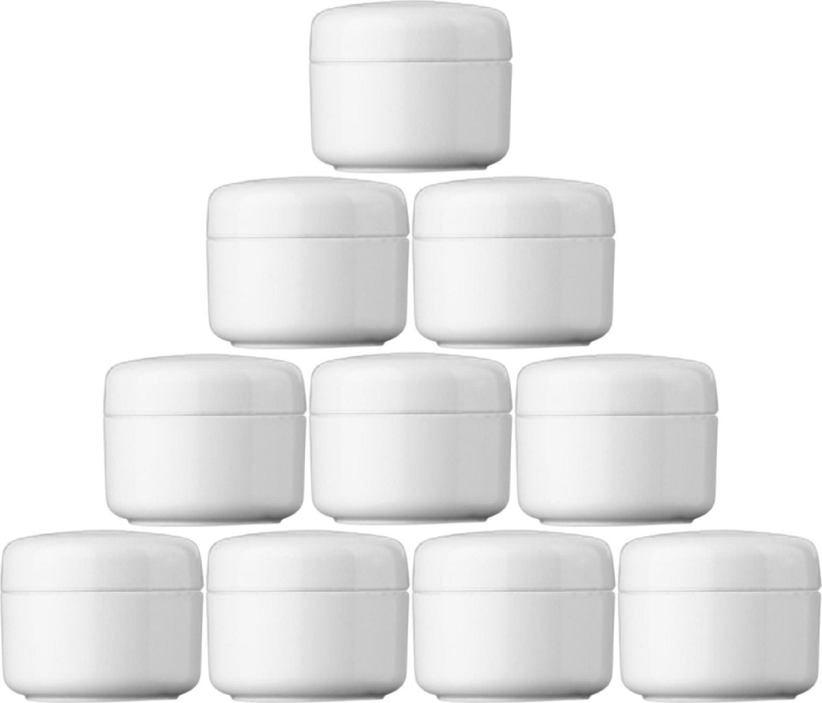 cosmetica potjes 10 stuks - 8ml - wit glans - plastic pot met deksel - leeg potje met deksel -  sample potje - pot schroefdeksel - make-up potjes- zalf potjes - reis potjes - creme potje - diy potje