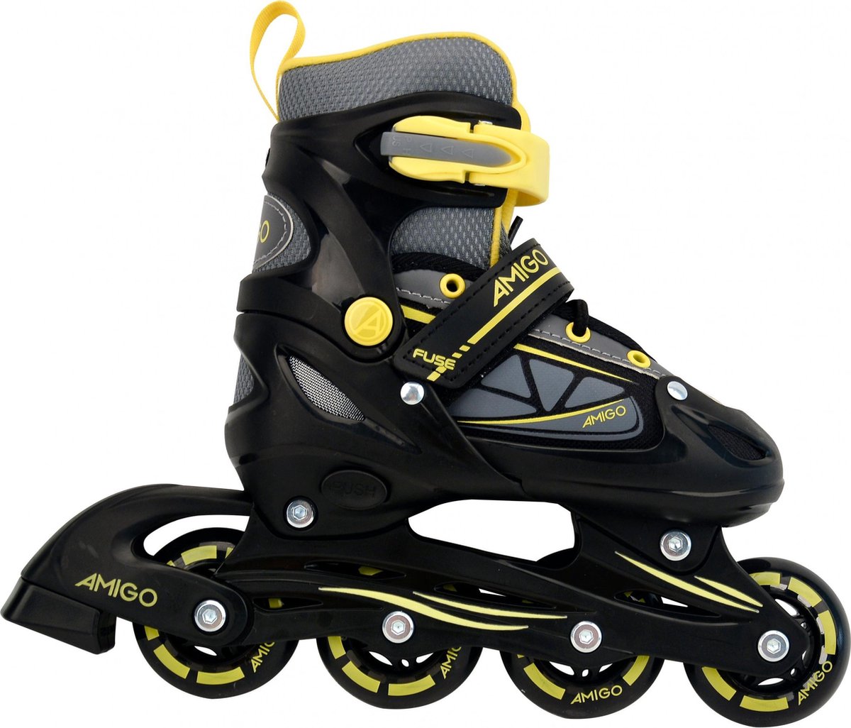 AMIGO Fuse Inlineskates - Skeelers voor jongens en meisjes - Zwart/Geel - Maat 30-33