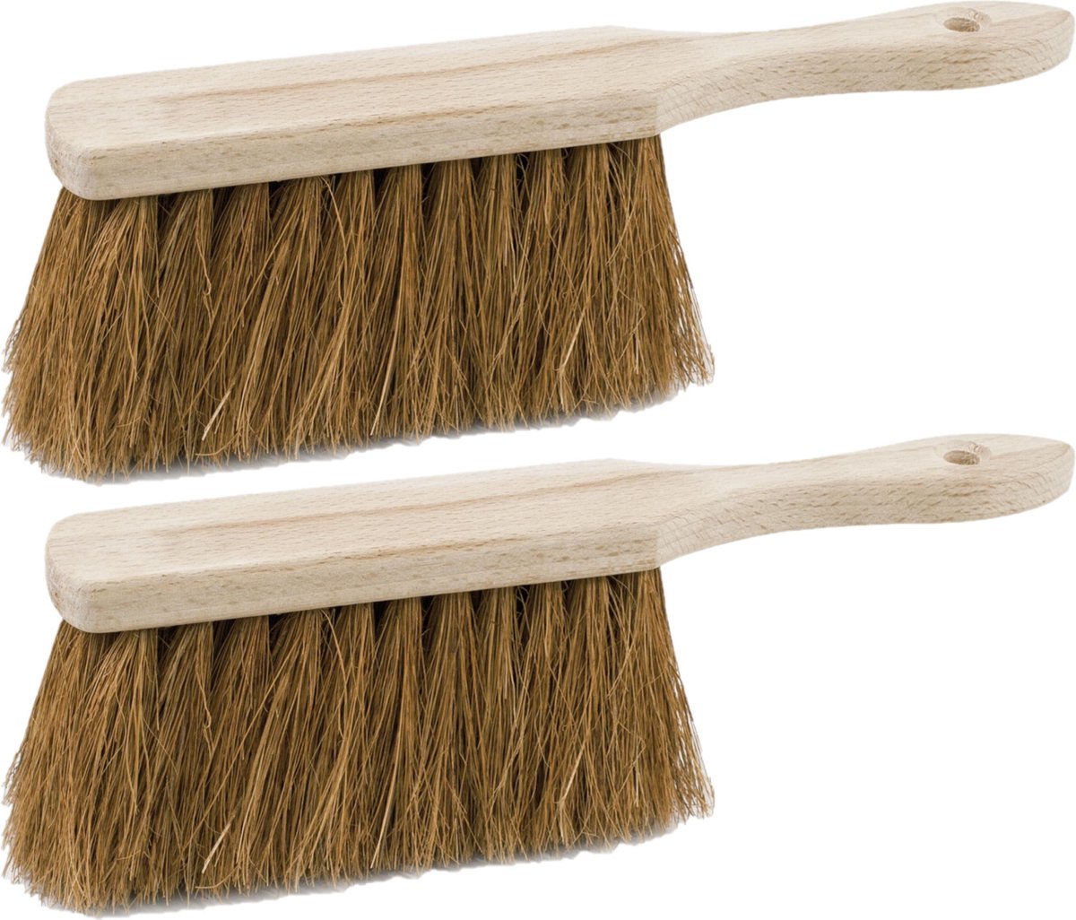 2x stuks houten stoffers/handvegers met kokosvezel extra vol voor binnen en buiten  28 cm