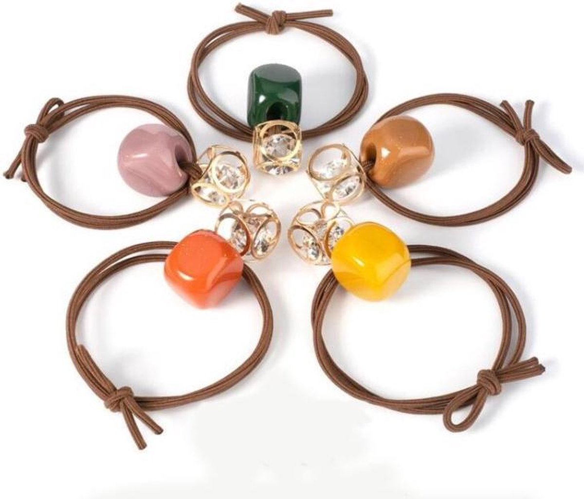 Haar Elastiekjes Voor vrouwen |Gekleurde Vierkante Kralen | Gekleurde Haarelastiekjes | Set van 5 haarelastieken | 5 verschillende kleuren | Haarelastieken voor decoratieve haar