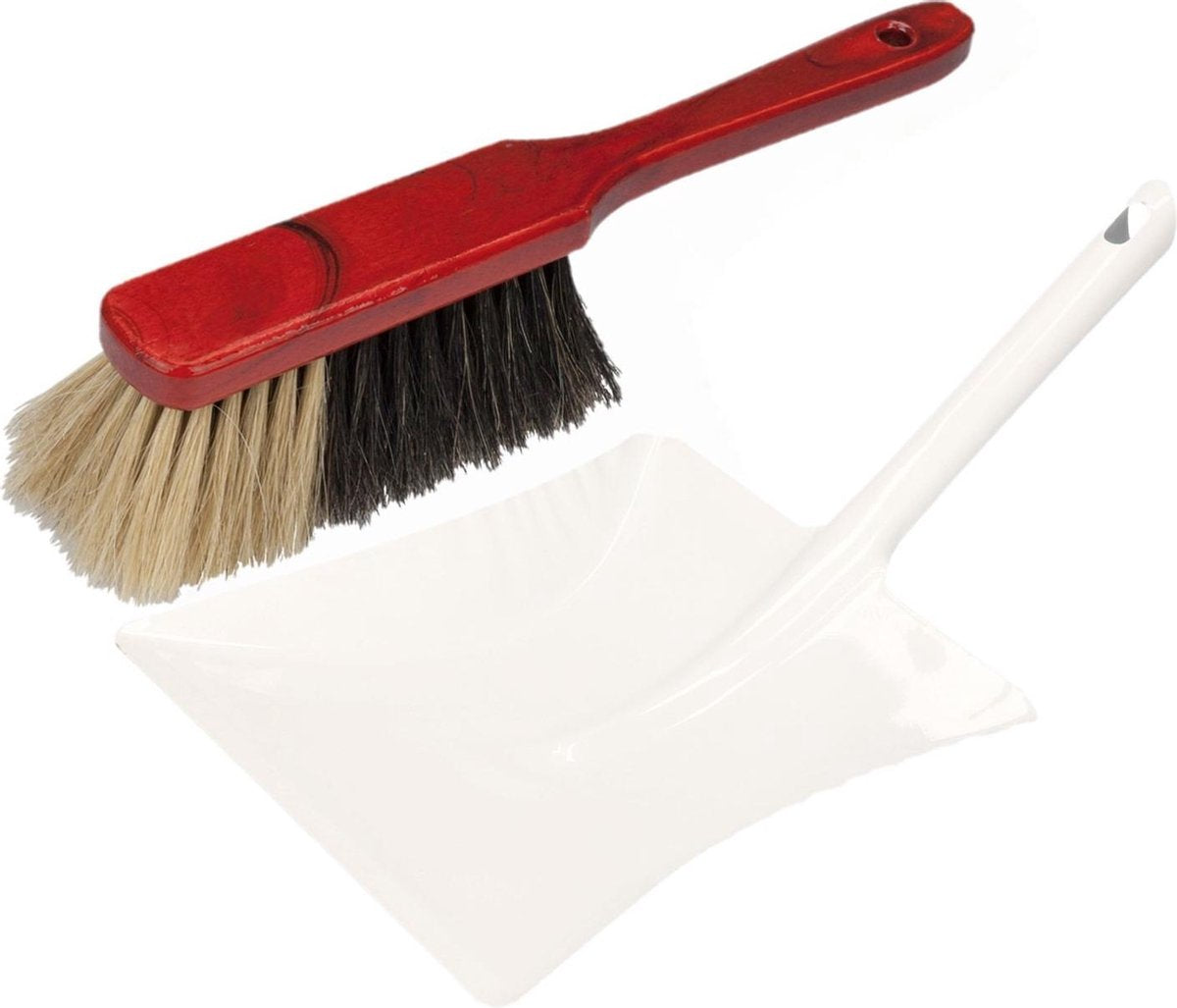 Stoffer en blik wit van metaal/gelakt mahonie hout voor binnen - Zachte borstel/handveger