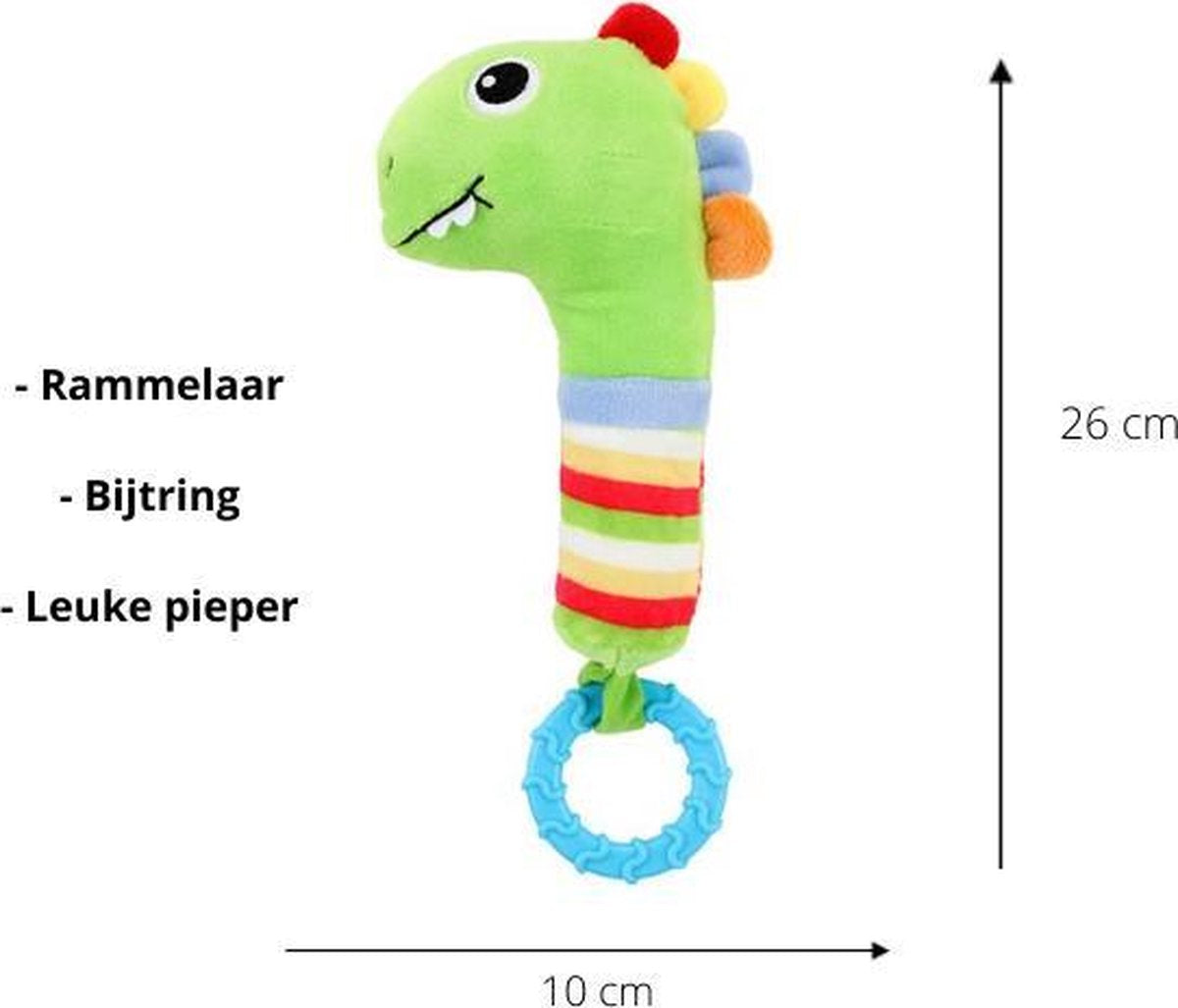 Little Stars – Baby Rammelaar –  Babyrammelaar - Bijtring – Pieper – Met Geluid - Baby Speelgoed - 0 Jaar – 1 jaar – Jongen en Meisje – Babycadeau – Cadeau - Babyshower - Dino – Dinosaurus - Babyknuffel