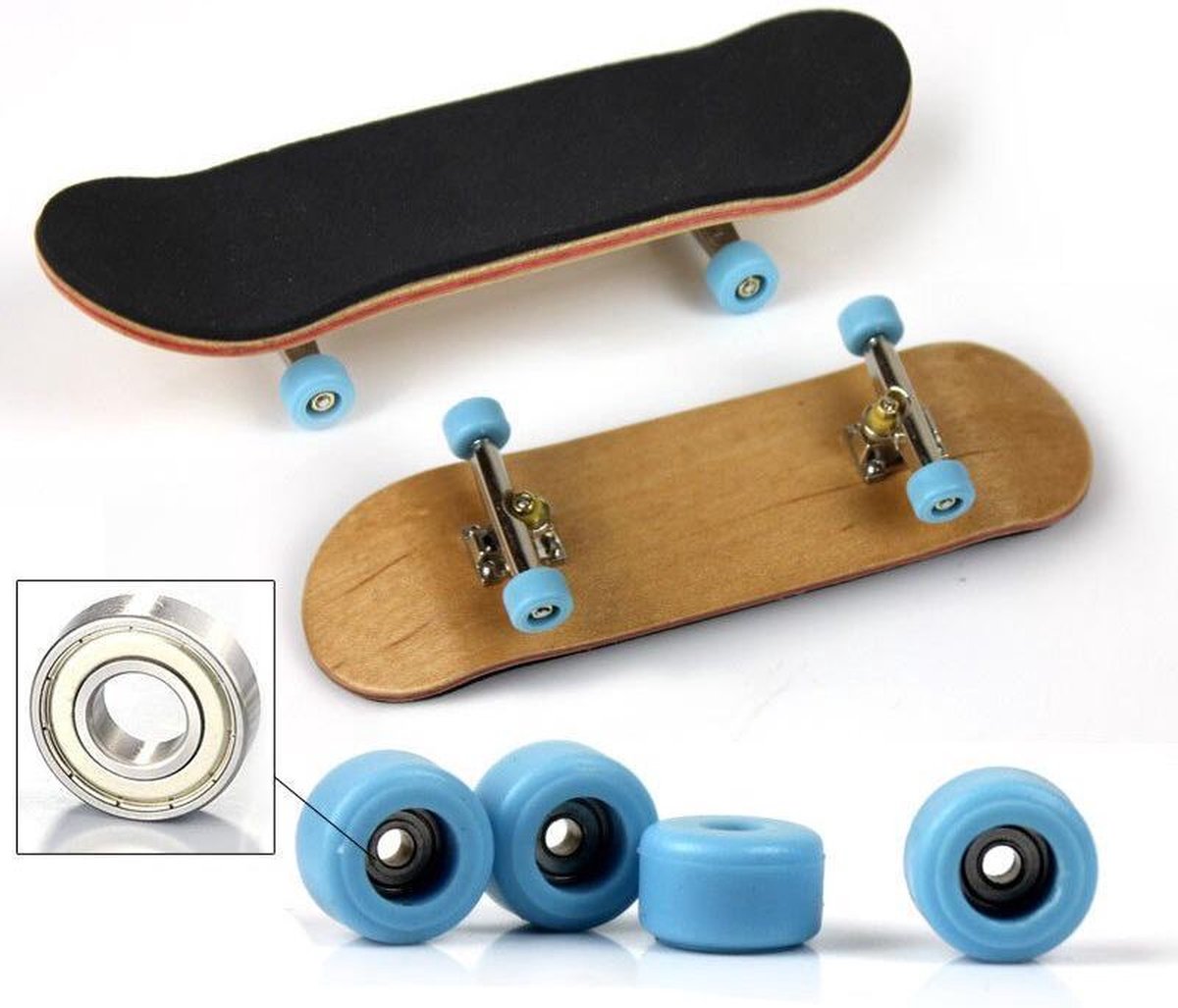 WiseGoods Premium Vinger Skateboard – Fingerboard – Houten Speelgoed – Blauwe Wieltjes