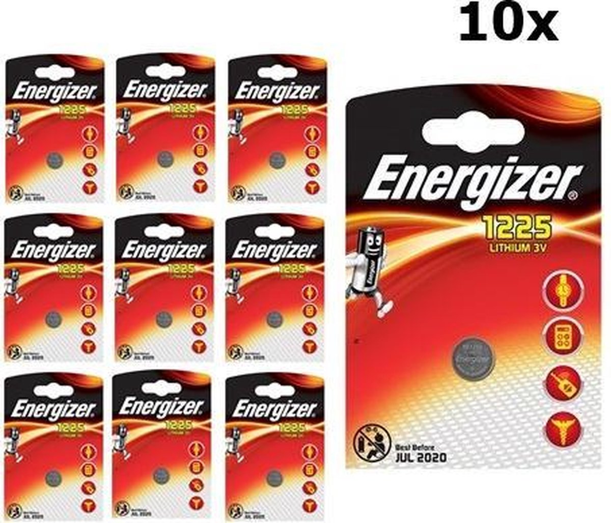 10 Stuks - Energizer CR1225 48mAh 3V batterij