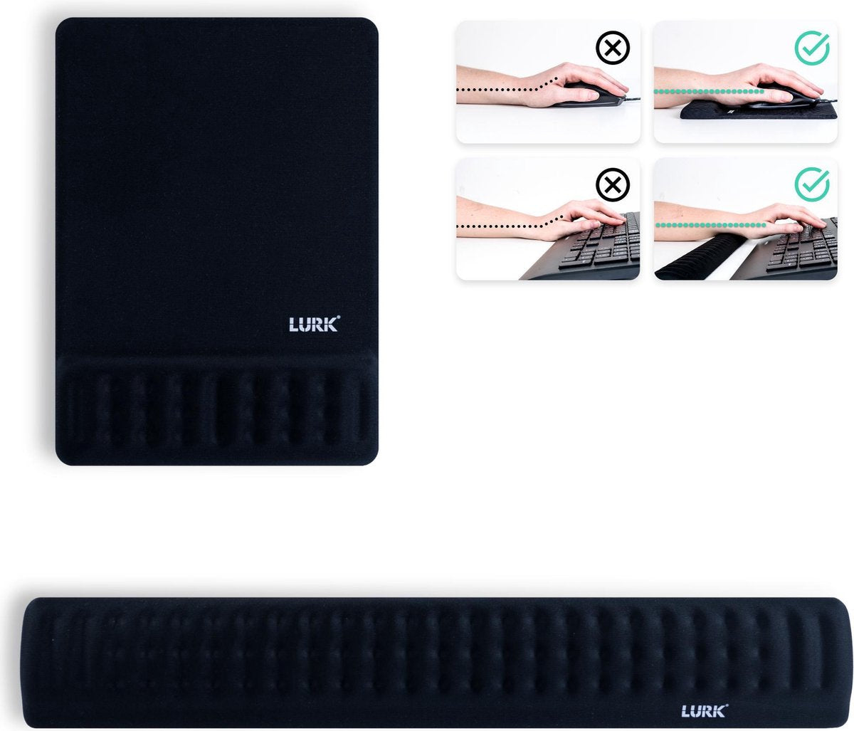 LURK® 2-in-1 Ergonomische muismat polssteun set voor Toetsenbord en Muis – Computer & Laptop – Antislip – Memory Foam – Zwart