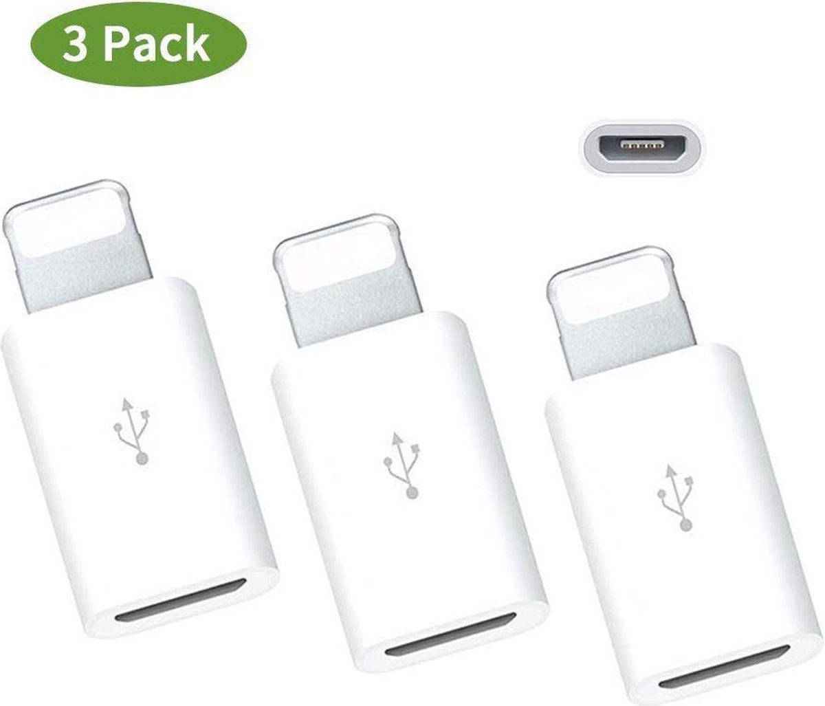 Doodadeals® | micro USB naar lightning adapter | Micro-usb to 8 pin converter | Geschikt voor Apple Iphone / Ipad Pro | 3 stuks