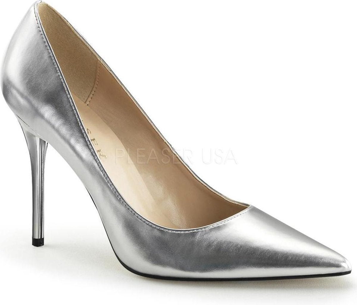 Classique-20 stiletto pump met puntige neus metallic zilver - (EU 37 = US 7) - Pleaser
