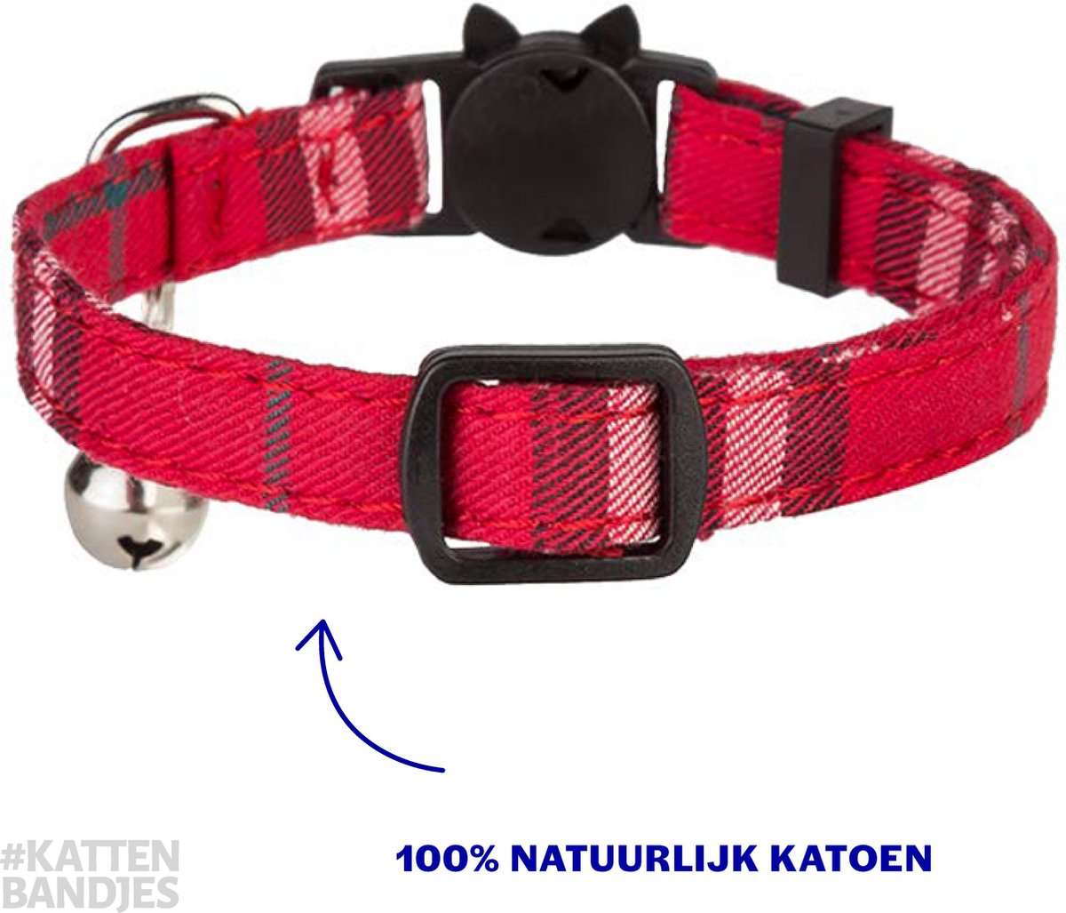 Halsband kat | Kattenband | Kattenhalsbandje | Kitten | Kattenbandje met belletje | Kattenhalsbandjes met veiligheidssluiting in dé klassieke rode ruit