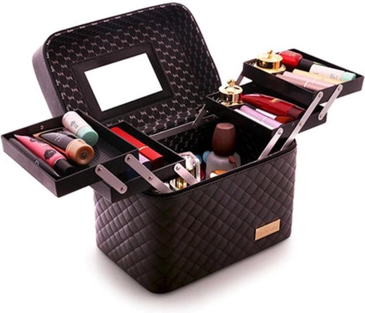 Confibel Make Up Koffer - Uitklapbaar - 5 Opbergbakken - met Spiegel - Zwart