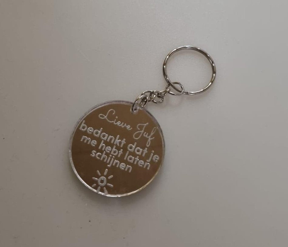 Sleutelhanger - juf - afscheid - school - klas - leuke tekst - sleutel - sleutelbos - hanger - spiegel - cadeau