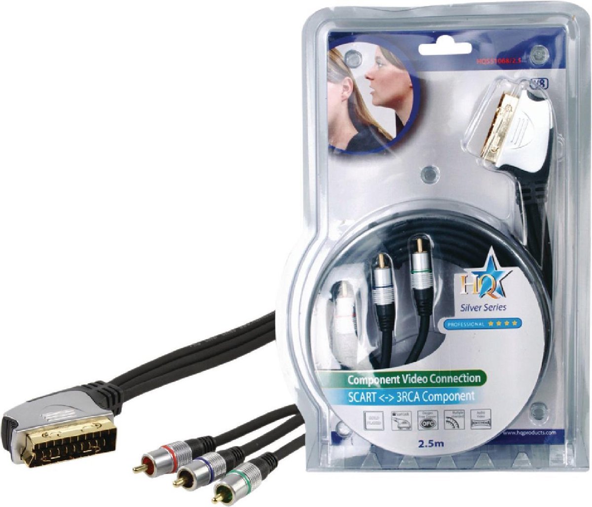 HQ Products 2.5m SCART - 3x RCA - 2.5 meter