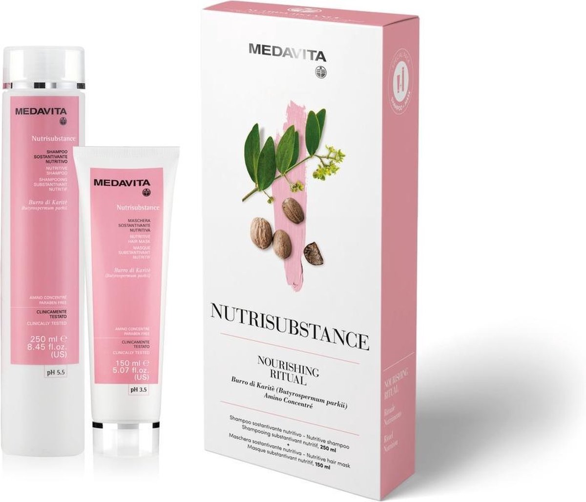 Medavita Nutrisubstance natuurlijke  voedende shampoo 250ml en conditioner 150ml | elegante duo box | hydraterend en voedend