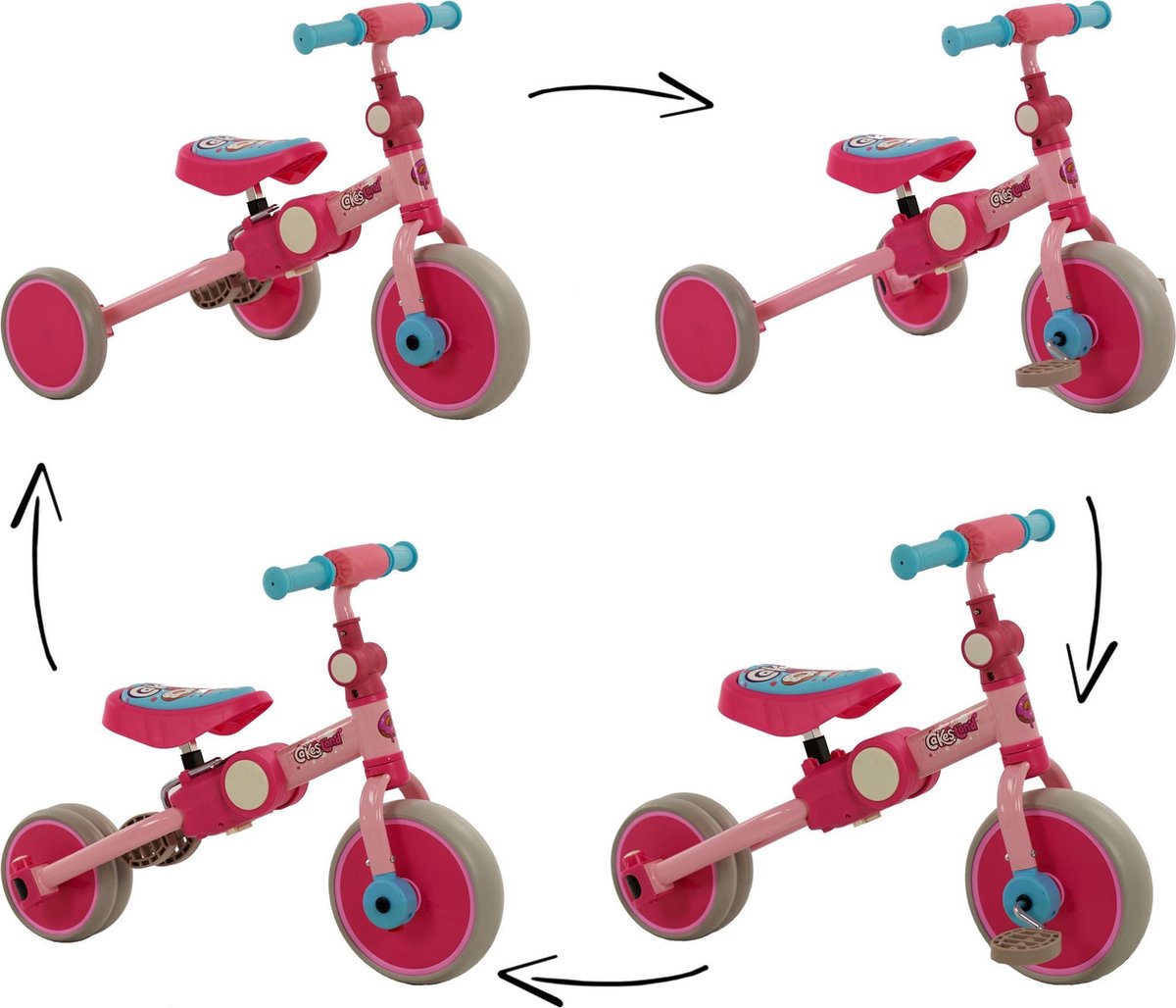 2Cycle 4 in 1 Driewieler-Loopfiets - Roze