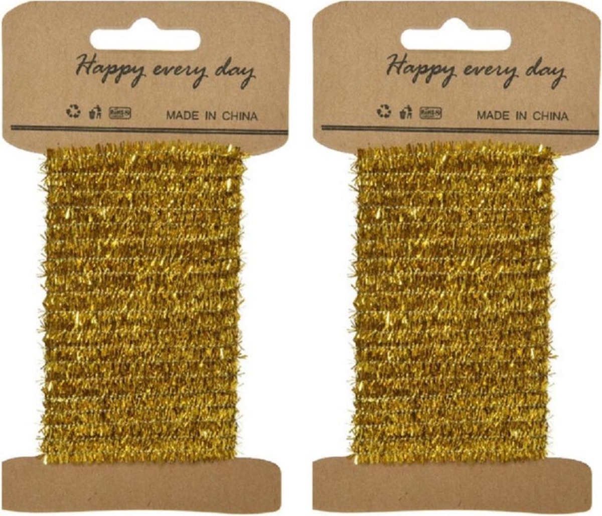 2x stuks goud lametta lint ijzerdraad op rol 200 cm - Hobby ijzerdraad goud - Kerstartikelen