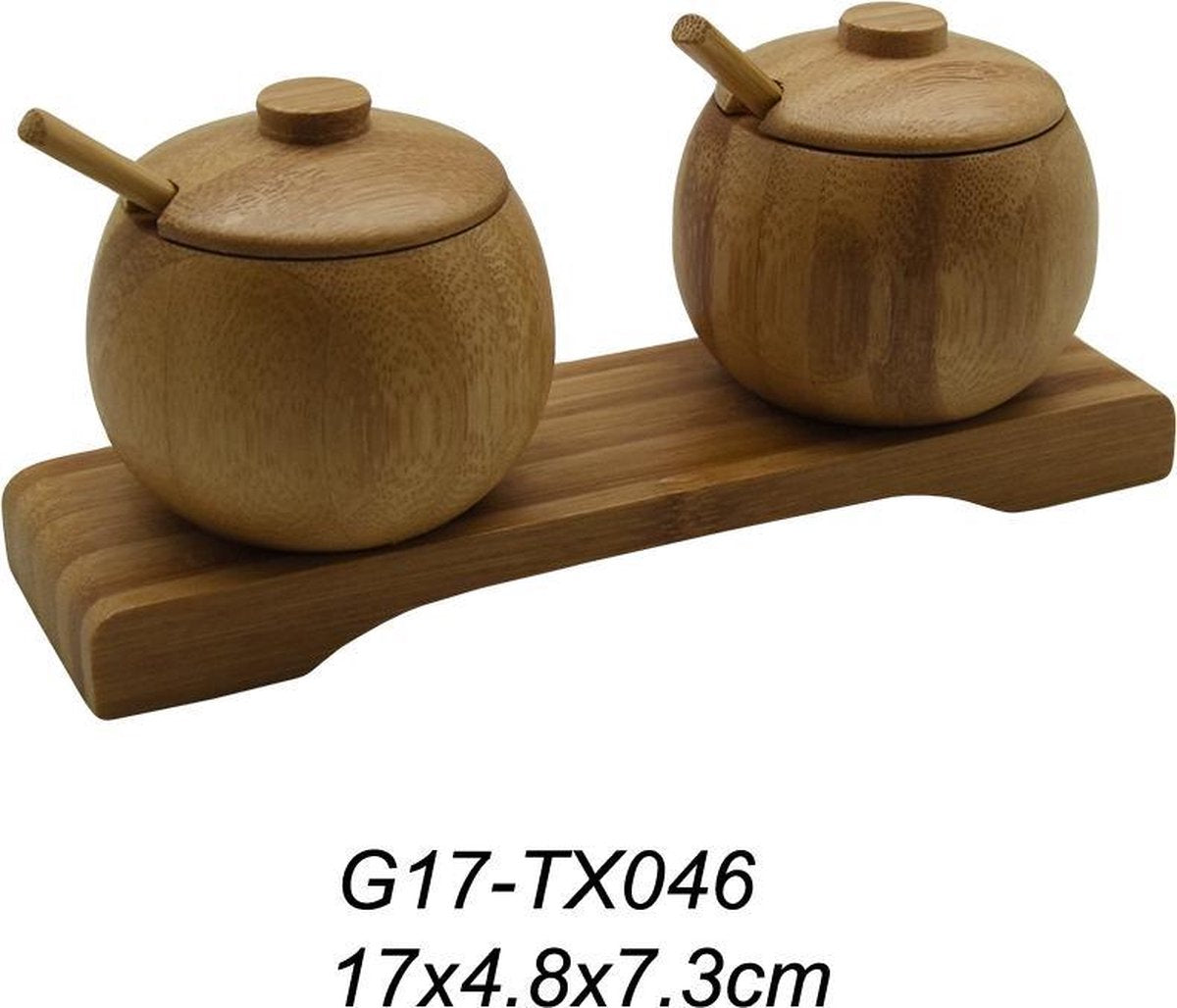 Bamboo Spice Pots Set of 2 with Spoon Fandy