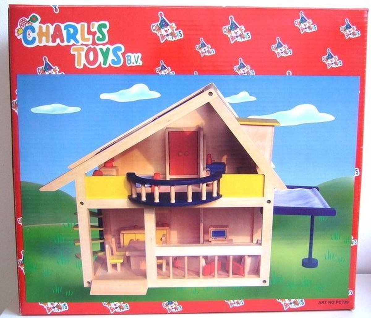 Poppenhuis met balkon en meubels