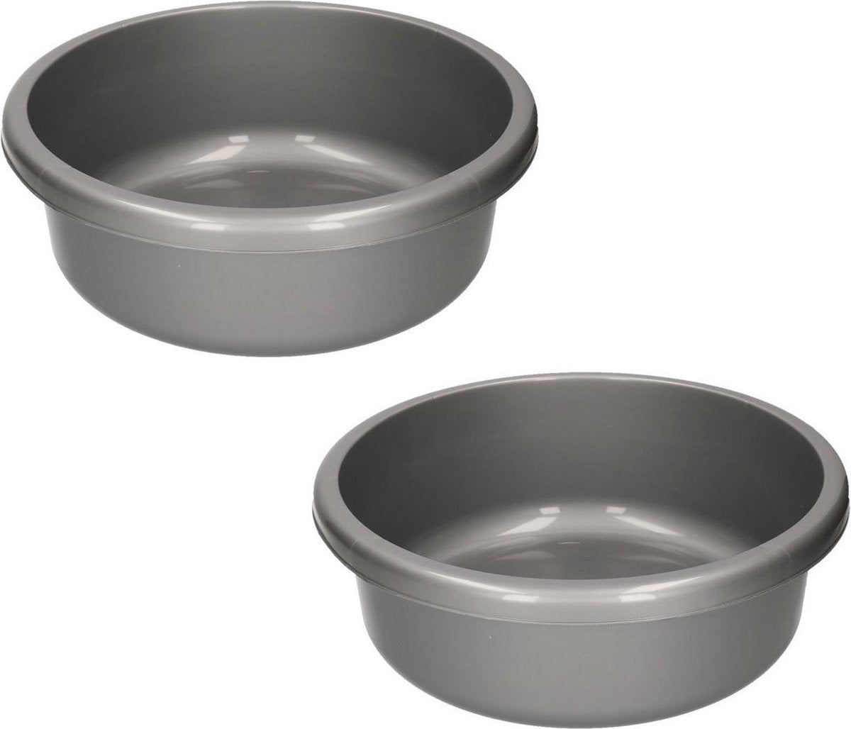 2x stuks kunststof afwasteil grijs - 9 liter - afwasbak / teiltje