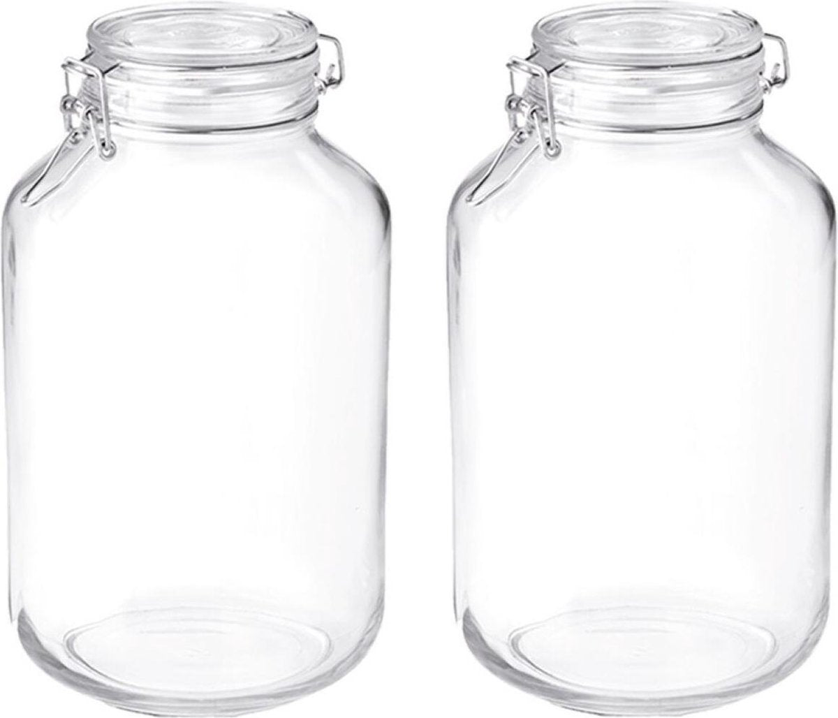 Set van 2x stuks glazen weckpotten/inmaakpotten met beugelsluiting 4000 ml - Bewaarpotten/voorraadpotten