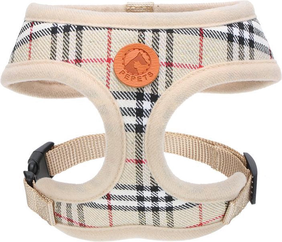 Pepets © Luxe Hondentuig – Hondenharnas – Tuigje – Hondentuigje – Harnas Hond - Beige Ruit - Maat XL