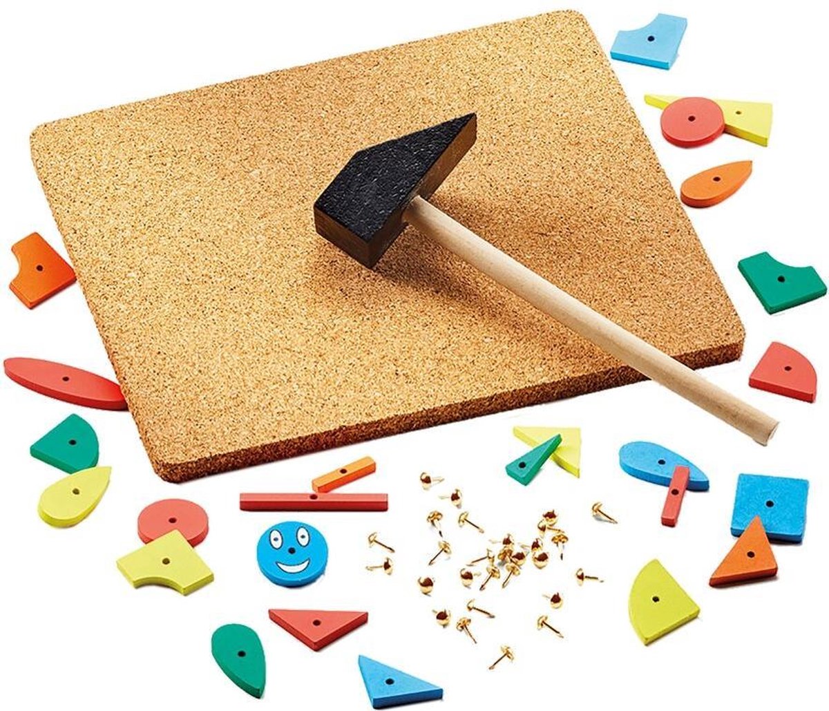 Totum Hamertje Tik - Hammer It hamerspel - 25-delig houten timmerset inclusief hamer - leren timmeren