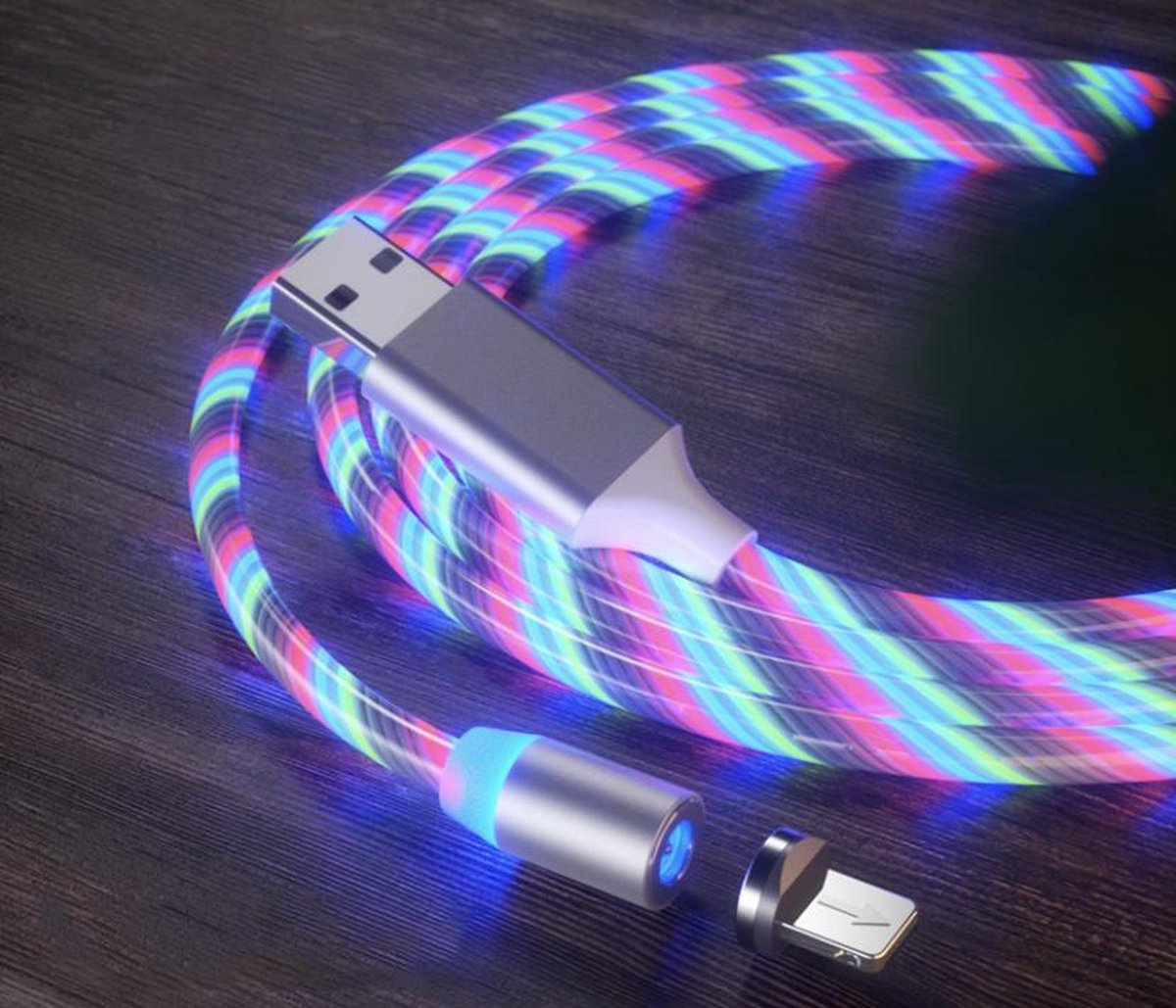 Lichtgevende oplaadkabel - Oplaadkabel lichtgevend - iPhone oplader - iPad oplader - Flowing light USB cable - Lightning kabel - 1 meter - Multicolor