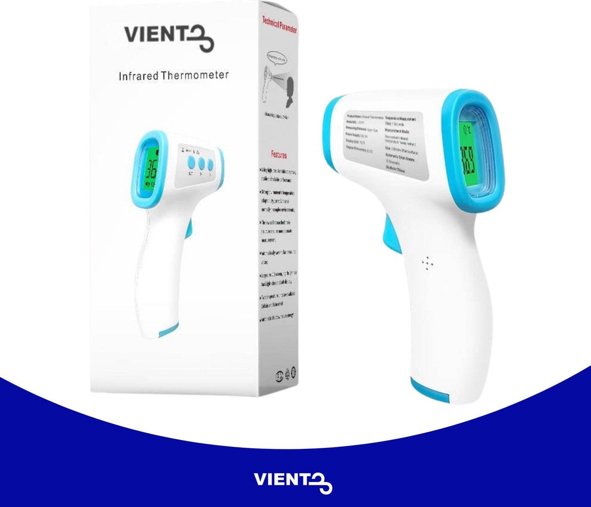 Viento Contactloze Voorhoofdthermometer - Infrarood Thermometer – Vleesthermometer - Voorhoofd Thermometer - Afstand Temperatuur Meten - Opslag Mogelijkheid - 2020