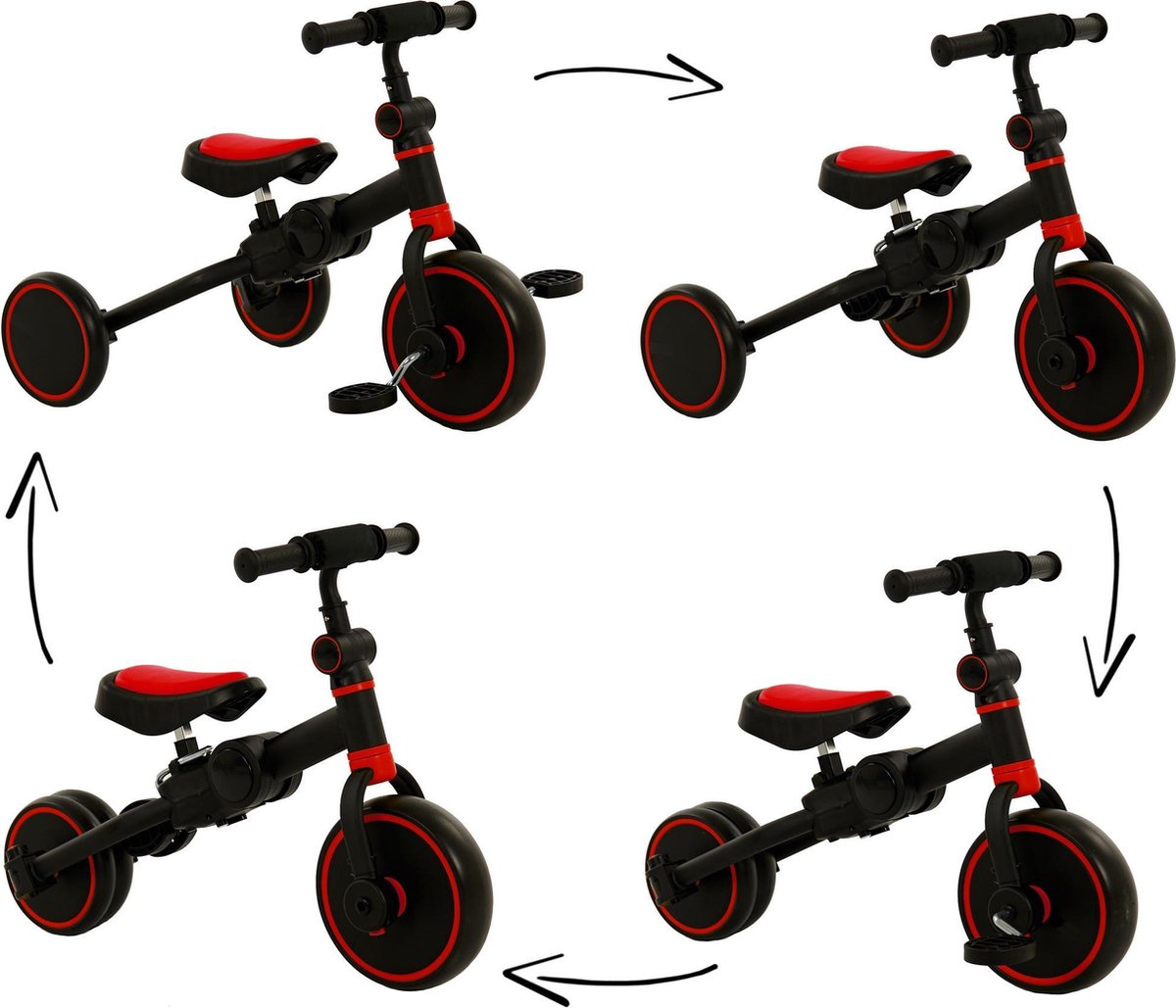 2Cycle 4 in 1 Driewieler-Loopfiets - Rood