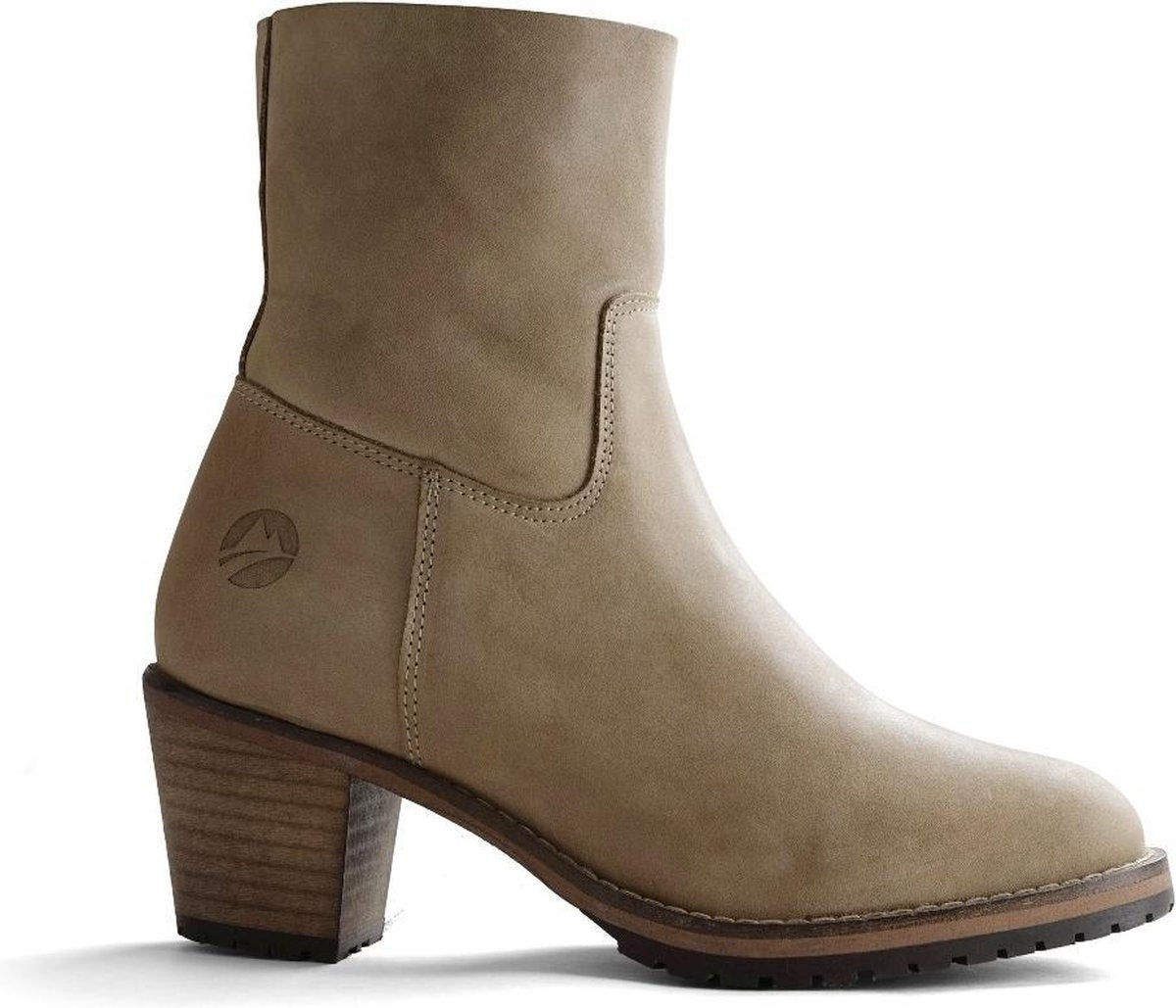 Travelin Bordeaux Nubuck - Dames enkellaars met hak - Taupe - Nubuck leer - Maat 37