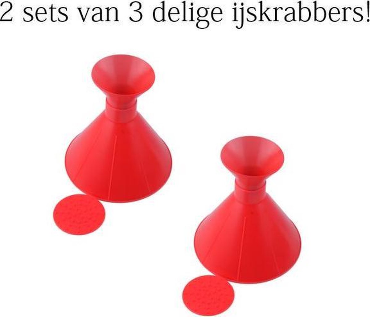 2 sets van 3 delige Magische 360 graden Cirkel ijskrabbers / sneeuwveger set - 3 ijskrabbers in 1 - Maakt geen krassen op auto voorruit! - Trechter functie - Rood