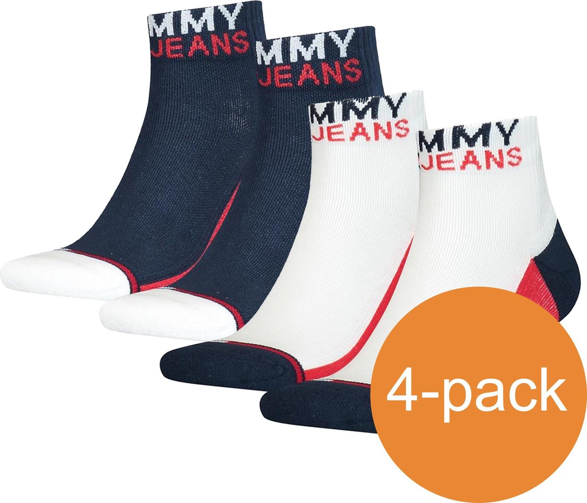 Tommy Hilfiger Quarter Sokken  -  4 paar - Uni TJ White/Navy - Maat 39/42