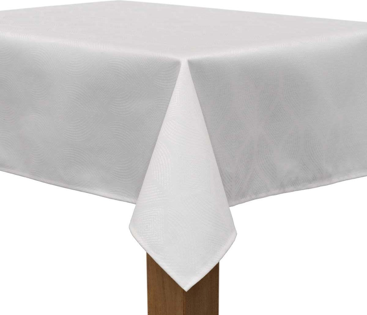 MixMamas Vierkant Tafelkleed Gecoat Jacquard - Ø 180 cm - Ogee- Wit