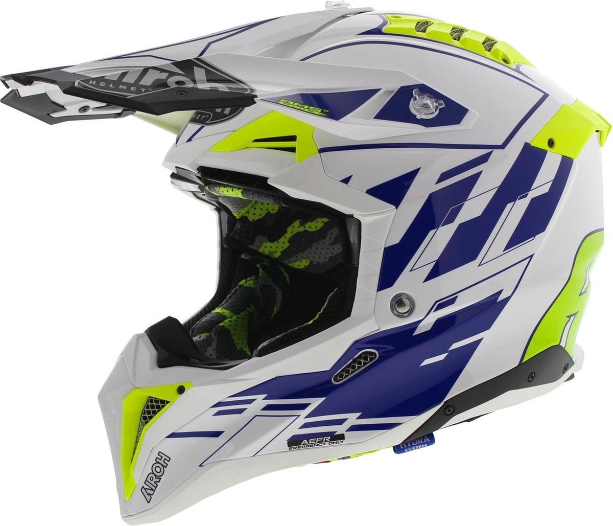 Airoh Aviator 3 AMS² Rampage crosshelm glans blauw wit fluo geel S