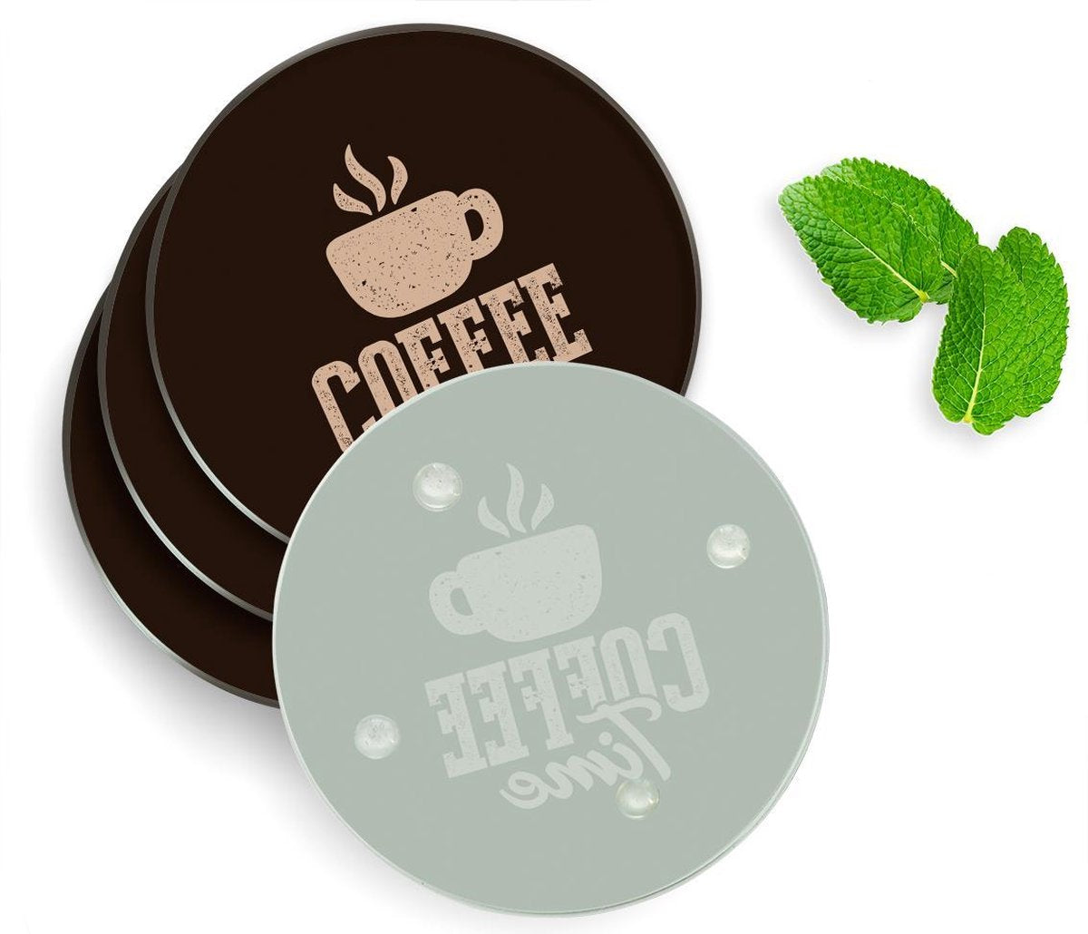 4 Luxe Glazen Onderzetters - Design Coffee Time - Rond