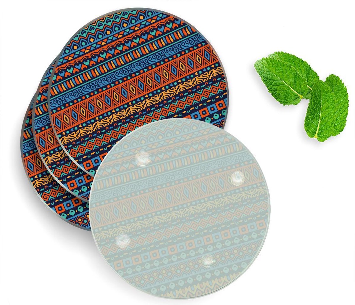 4 Luxe Glazen Onderzetters - Design Aztec Patroon - Rond
