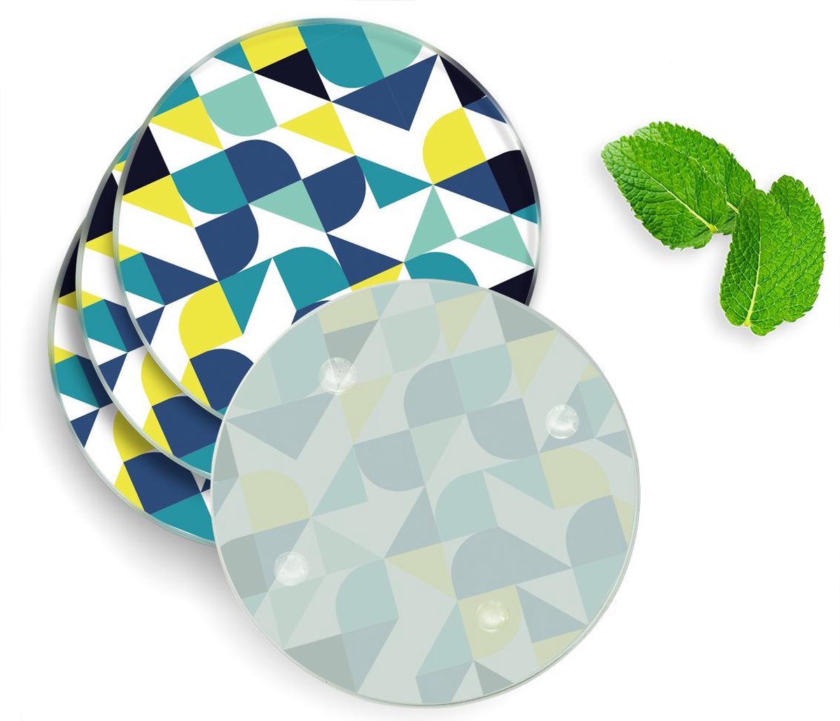 4 Luxe Glazen Onderzetters - Modern Blauw - Rond
